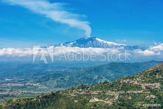 Picture of Mount Etna volcano view from Taormina Sicily